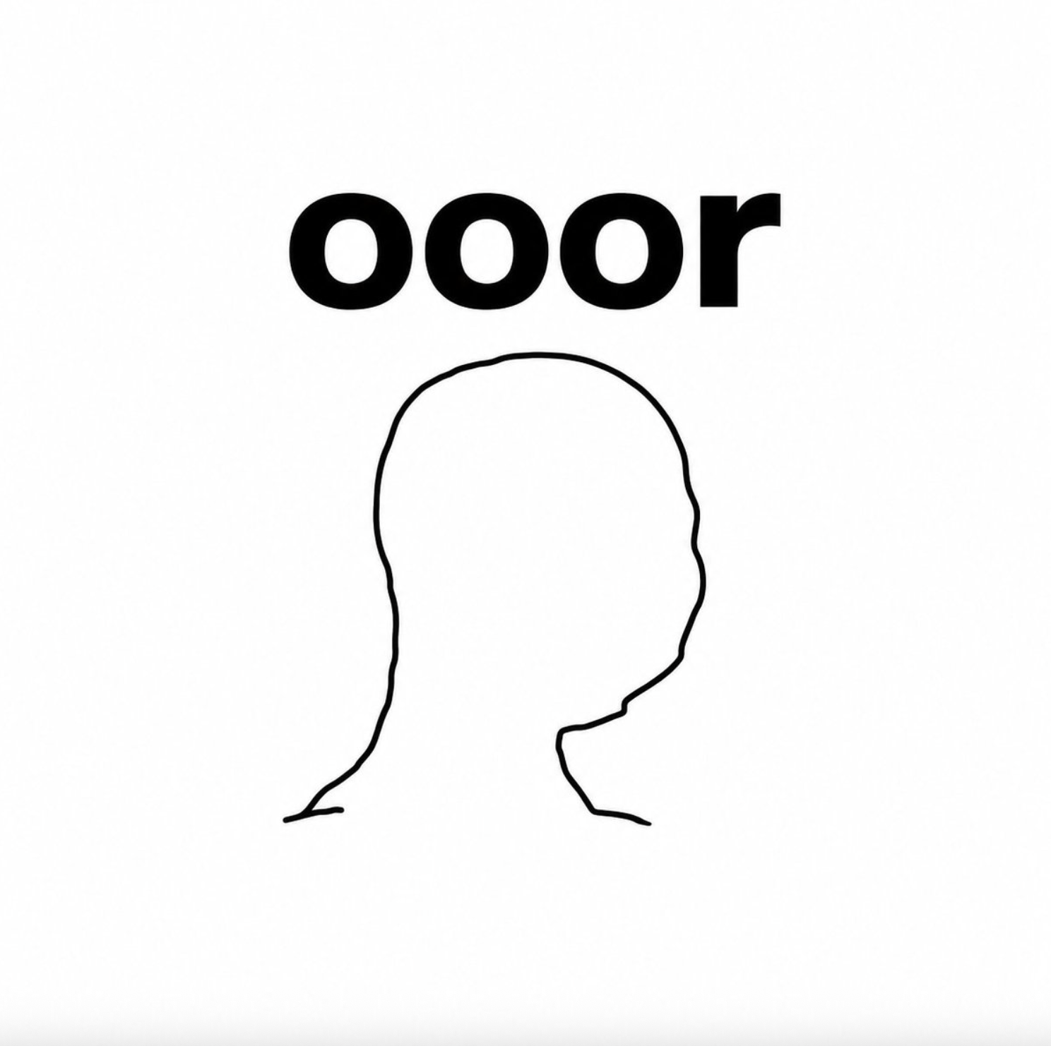 A minimalist black line drawing of the ooor head silhouette